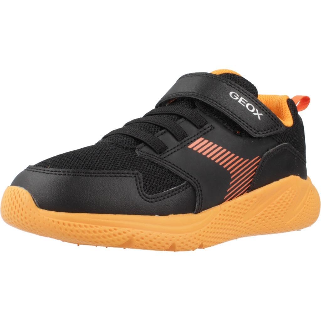 Geox J SPRINTYE BOY A Sneaker, Black/Orange, 6 UK Child