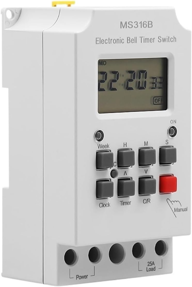 MS316B 220V 25A 68 ON programmable Timer Switch Bell time Controller