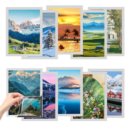 GOCUODE 10 Pièces Cadre Photo,Diamond Painting Cadre Magnetique,A4 Ensemble de Cadres Magnétiques pour Décoration Murale à La Maison (Argent)