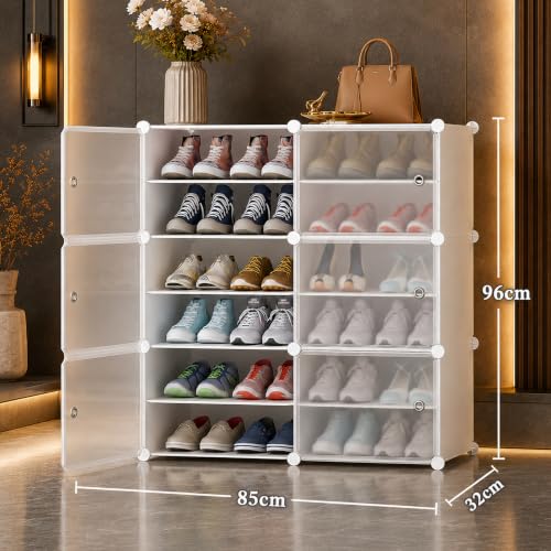 Image of AYSIS Premium Foldable Plastic Shoe Rack for Home, ๐ ๐๐จ๐จ๐ซ ๐๐ ๐๐ก๐๐ฅ๐ Shoe Cabinet, Dustproof & Waterproof Organizer, Portable Space Saving Storage for Entryway, Bedroom & Living Room, White