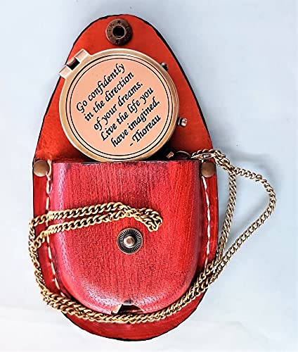 Brújula grabada con cita de Thoreau y estuche de cuero estampado, regalos para graduación y mejores deseos miniatura 3