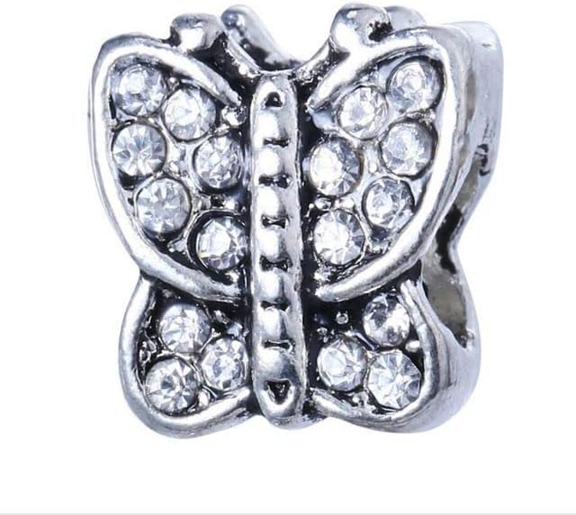 DAVITUAODUOLA 50PCS Fashion Alloy Metal Rhinestone Butterfly Beads fit European Charm bracelet DIY Jewelry For Women RHB77 - (Color: White)