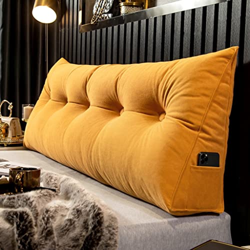 Almohada triangular para cabecero de cama con cuña y botón copetudo, cojín de apoyo grande en tela de terciopelo de felpilla, diseño ergonómico para mayor comodidad (naranja, 200 cm)