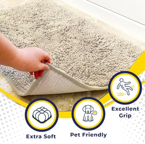 Image of Muddy Mat | Super Water Absorbent Door Mat Indoor, Microfiber Quick Dry Chenille Entryway Rug, Slip Resistant Front Door Mat, Indoor Mats for Entryway, Machine Washable Pet Rug, Ivory 18 inch x 28 inch