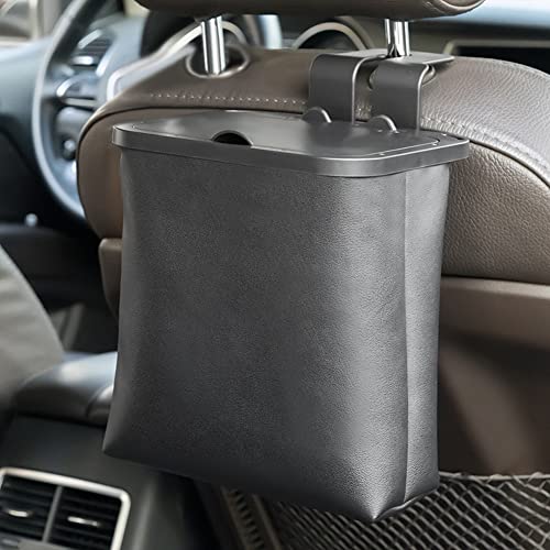 Image of JSCARLIFE Hanging Car Trash Can with Lid Leakproof Bag, Waterproof Car Garbage Can, Multipurpose Trash Bin for Car