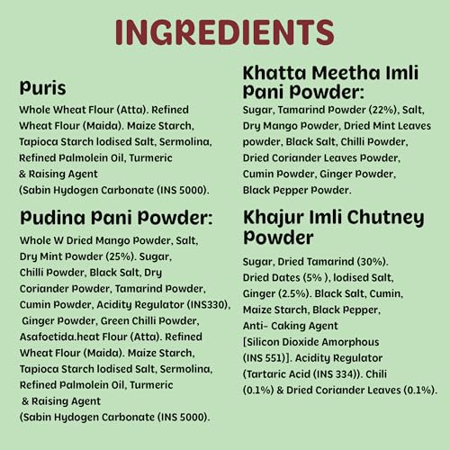 Image of Chokhi Dhani Pani Puri Chaat Kit | Complete Golgappa /Puchka Kit | Pudina Pani, Imli & Khajur Imli Mix | Ready to Eat Street Food Snack | Easy Instant Chaat at Home (Pack of 1)