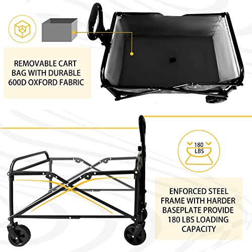 Voysign Outdoor Garden Folding Cart With Small Wheel, Collapsible Wagon Cart Heavy Duty With Universal Wheels & Adjustable Handle, Utility Grocery Wagon For Camping Shopping, Sports - Black #TOP3