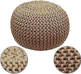 R&G 50CM KNITTED POUFFE FOOTSTOOL LIVING ROOM FOOT STOOL HOME DECOR COTTON SEAT (Charcoal)