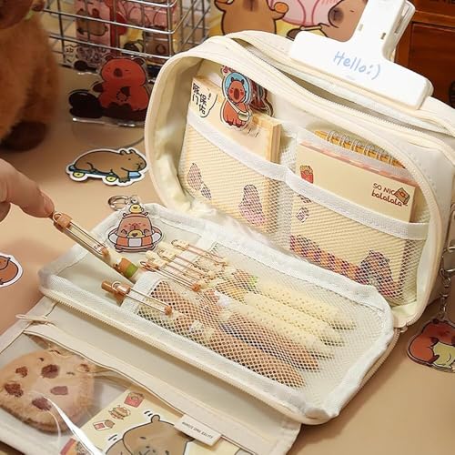 Image of Zibuyu Large Capacity Pencil Pouch for Girls & Boys, Fashion 9-Layer Pencil Case with Clear Mesh Pockets, Multipurpose Organizer for Stationery Items, Makeup, Accessories, White