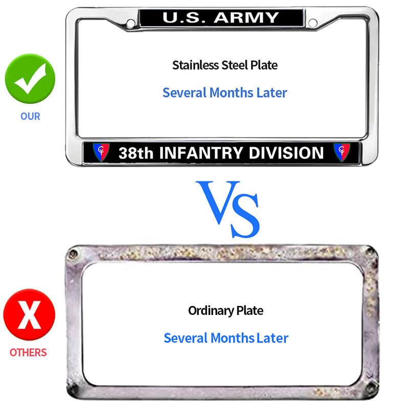 Image of US Army 38TH Infantry Division License Plate Frame,Veteran US Army Aluminum Slim License Plate Frames Chrome