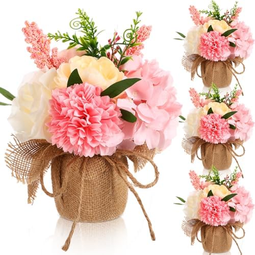 Novabright 4 Packs Artificial Flowers Centerpieces for Tables Dec...