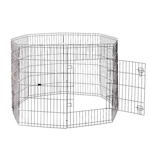 COOVA Foldable Octagonal Metal Dog Pen, Dog Exercise and Playpen, 24 Inches Wide x 42 Inches High, 8 Panels, Black