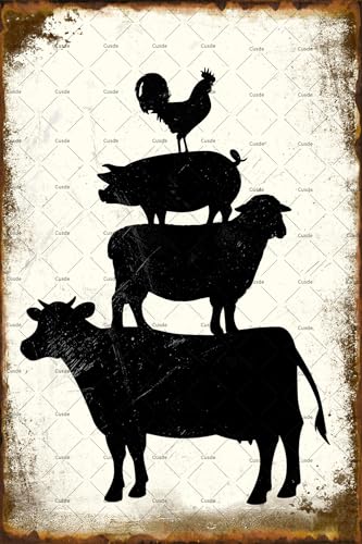 Vintage Rustic Farm Animals Tin Sign