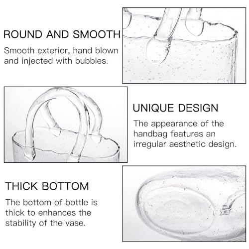 Fixwal Glass Purse Vase for Flowers, Clear Bag Vases with Handle, Unique Cute Handbag Shape Decorative Flower Vases with Fish Bowl for Centerpieces Home Table Shelf Decor Birthday - Thumbnail 3