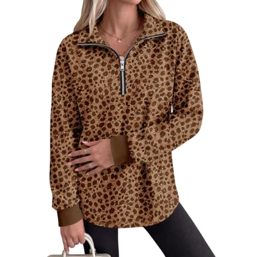 Half Zip Pullover Women Lightweight Quarter Zip Leopard Print Sweatshirt - image 6