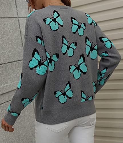 Image of JUNBOON Women's Casual Leopard Print Knitted Pullover Sweaters Long Sleeve Crew Neck Jumper Tops
