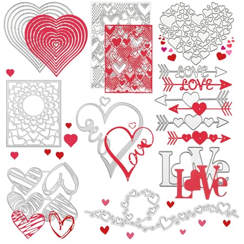 Leriton 14 Pcs Valentine's Day Cutting Dies Love Heart Craft