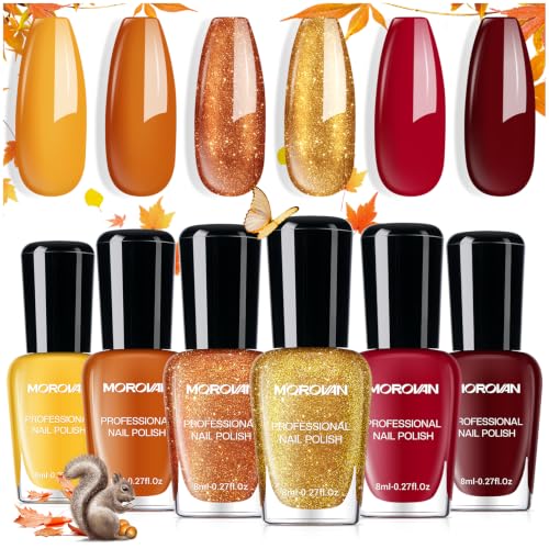 Morovan Fall Nail Polish Set: Orange Glitter Gold Maple Leaf 2026...