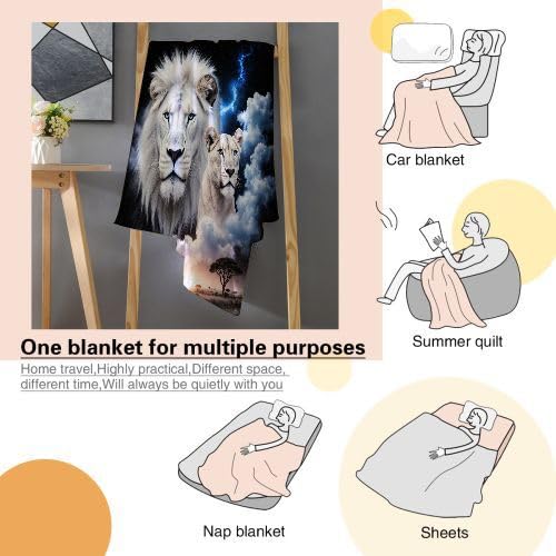 Koc Polar 220 x 240 Zwierzę Lew, Koc Maxi Komfort 220x240 cm | Trwała miękkość i łatwa konserwacja, przestronne pokoje dzienne i deszczowe dni D252