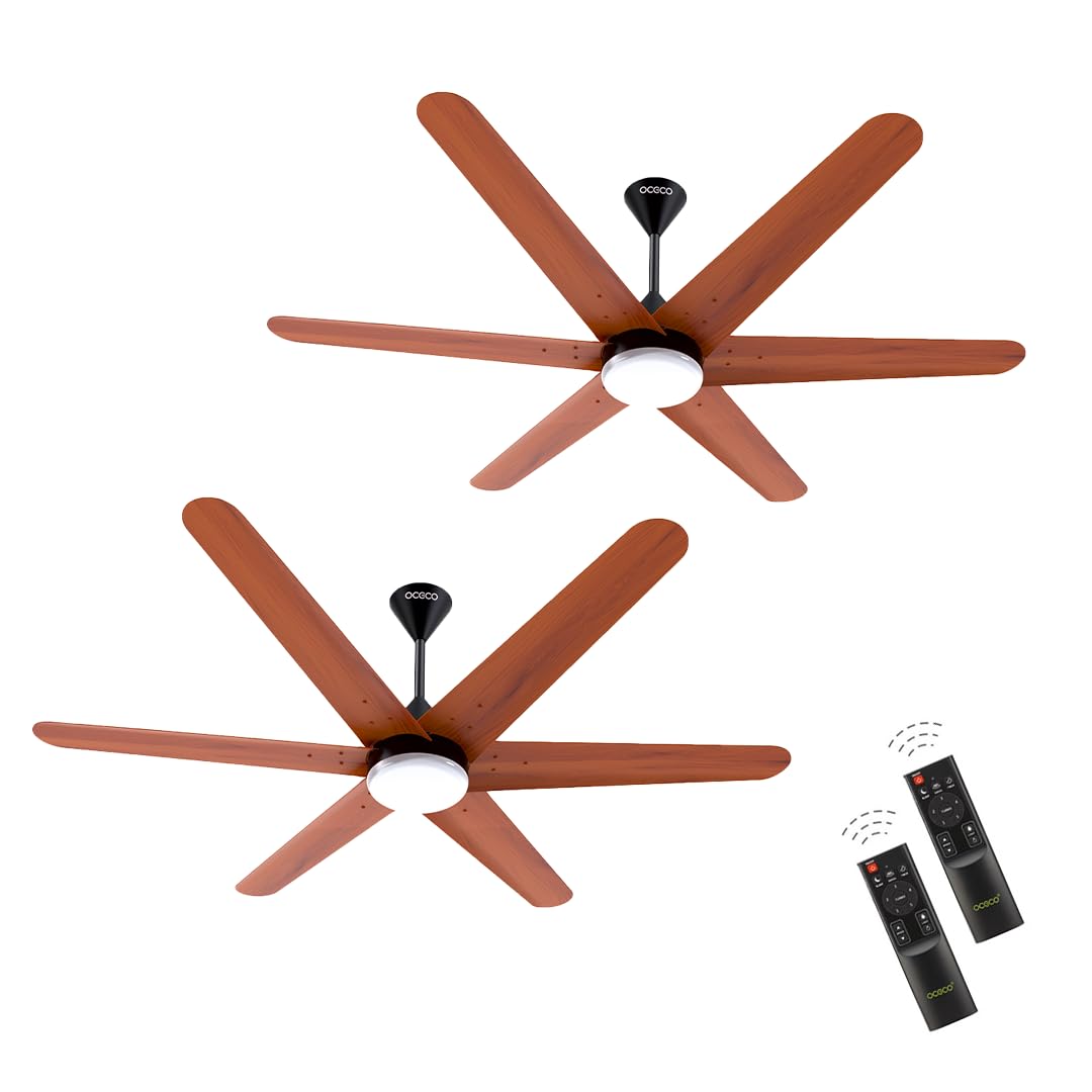 OCECO Helico 1200mm BLDC Ceiling Fan with Remote & LED Light Silent Smart Designer Wooden Finish Fan Golden Oak Wood Luxury Decorative Ceiling Fan for Home 3-Year Warranty (Combo Set, Pack of 2)