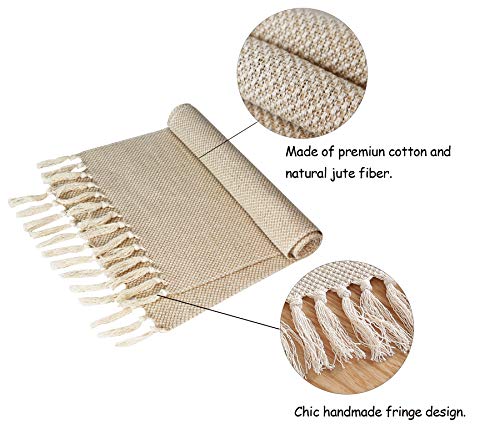 Wracra Braided Cotton Linen Table Runner Farmhouse Burlap Table Runner, Jute Rustic Table Decor Holiday Parties and Everyday Use (Waffle, 13 × 90 Inch)