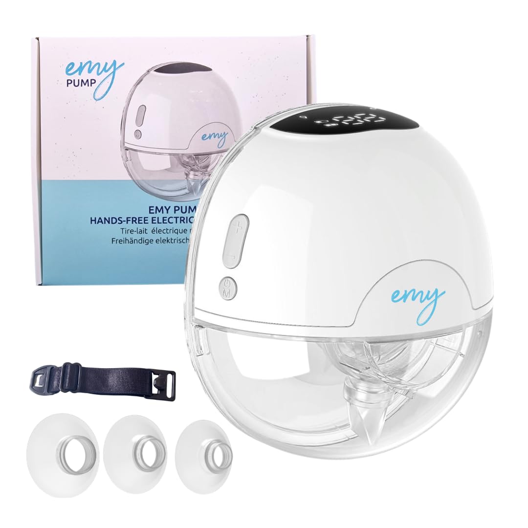 Emy Pump Freihändig tragbare Milchpumpe | Leise elektrische Milchpumpe | Inklusive 4 Brustschalen Größen | LED-Bildschirm mit 3 Modi und 9 Saugstufen | Wiederaufladbar | Lange Akkulaufzeit