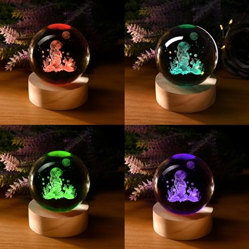 IFOLAINA Mermaid Crystal Ball with Lighted Base - Laser Engraved Glass Night Light, Decorative Globe, 3D Crystal Plant Sphere - Birthday Gifts for Her