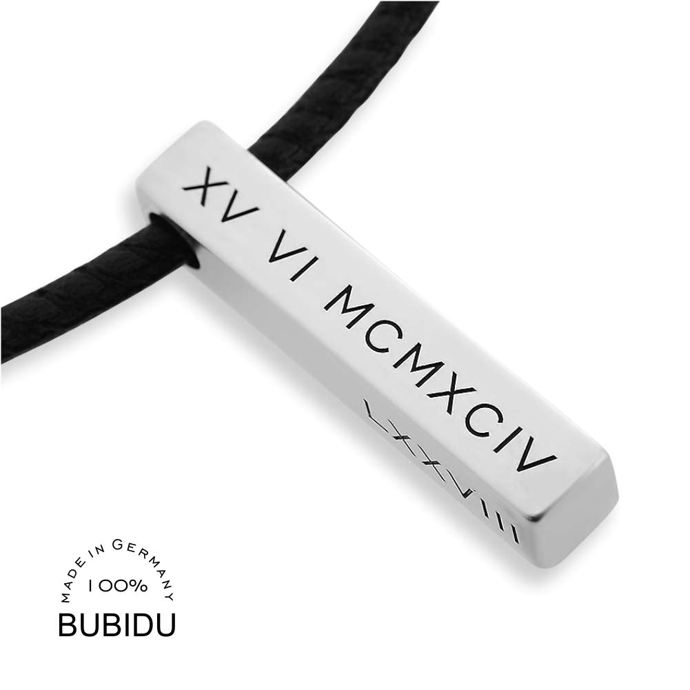 Herren Lederkette Gravur 925 Silber Schmuck Männerschmuck Kette Koordinaten Geschenk Mann * Männerkette personalisiert Namenskette Halskette Silberbarren | HANDMADE IN GERMANY