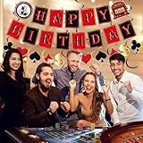 Pre-Strung 11PCS Casino Theme Happy Birthday Banners - Red Black Poker Birthday Party Decorations - Hanging Swirl Decor Supplies - Casino Games