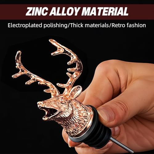 Image of HASTHIP Red Wine Stoppers for Wine Bottles, Wine Dispenser Universal Wine Bottle Stopper Spout for Wine Bottle Rose Golden Buck Deer Statue Wine Pourer Aerator Stopper Wine Accessories Gift