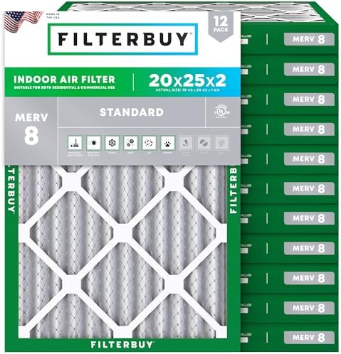 20x25x2 Air Filter MERV 8 Dust & Allergy Defense (12-Pack)