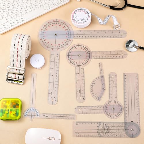 Relaxweex 9 Pcs Physical Therapy Goniometer Tools Set Include 6 Pcs 6, 8, 12 Inches Goniometer Set with 2 Pcs Retractable Body Measuring Tape and Gait Belt for Occupational Therapy - Thumbnail 2