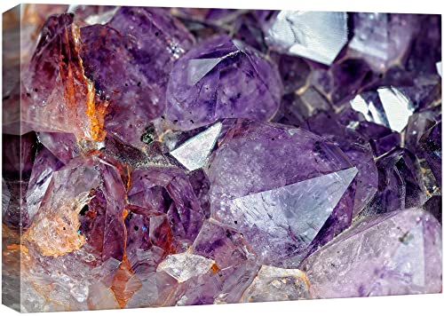 wall26 Framed Canvas Print Wall Art Close Up of Raw Purple Amethysts Crystals Nature Wilderness Photography Realism Rustic Scenic Relax/Calm Ultra for Living Room, Bedroom, Office - 32