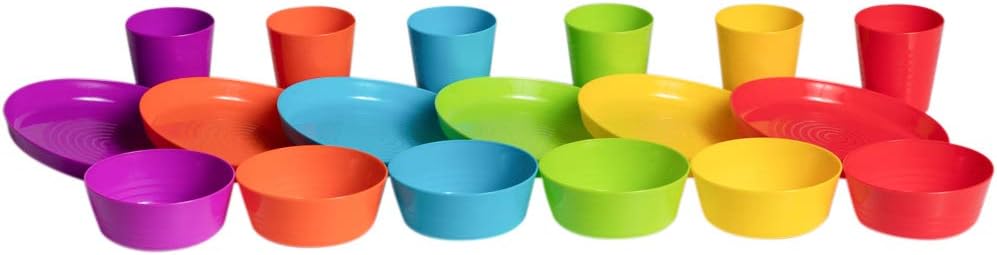 Best Cyber Monday 🔥 Klickpick Home Kids Plastic Dinner Set 18 Pcs - 6 colors Children Dishes Tumblers Includes Kids Plates Bowls Cups Toddlers Plastic Dinnerware Set Is Reusable Microwave Dishwasher Safe BPA Free