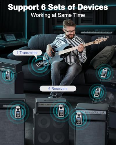 Image of Wireless Guitar System 2.4GHz with 6 Channels 24Bit /48KHz Hi-Res Audio Rechargeable Wireless Guitar Transmitter Receiver for Bass Active Pickup Electric Instruments(Silver)