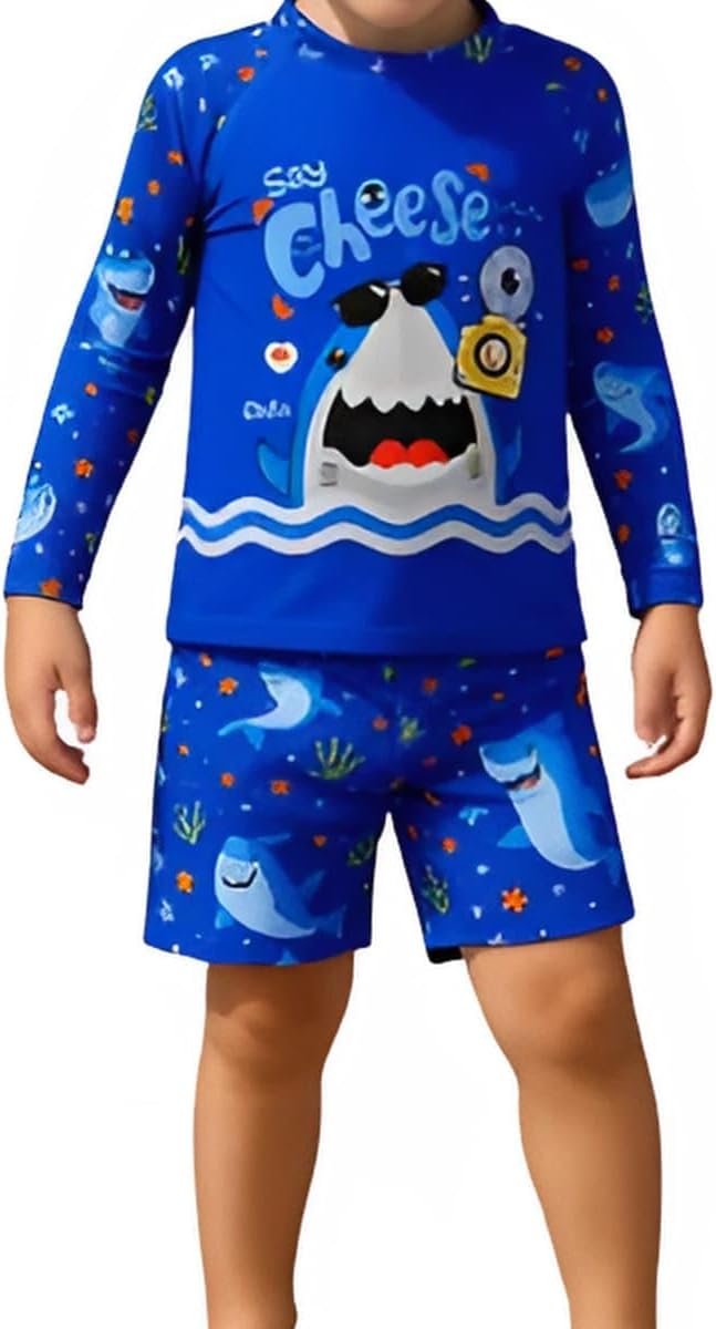 Conjunto Infantil Bebe Criança Praia Piscina Camiseta UV Longa E Sunga Verão Proteção