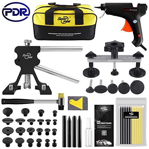 Super PDR Dent Repair Kit Paintless Dent Removal Tools Hail Dent Repair Kit with Bridge Dent Puller and Black Dent Lifter Kit for Car Auto Body Hail Damage Repairâ€¦