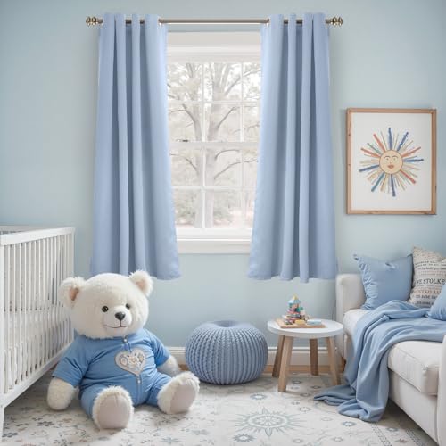 Image of YoungsTex Light Blue Room Darkening Curtains 63 Inch Long for Bedroom - Thermal Insulated Window Drapes with Grommet Blackout Privacy for Kids Living Room, 2 Panels, 52 x 63 Inch