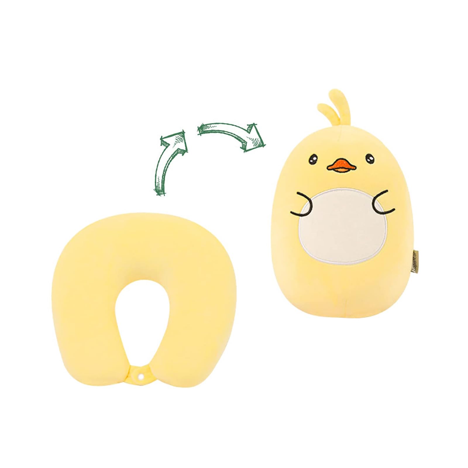 Appui-tête déformable 2 en 1 en forme de U, oreiller en peluche d'animal de dessin animé, oreiller de voyage portable en forme de U, oreiller de bureau, petit canard jaune