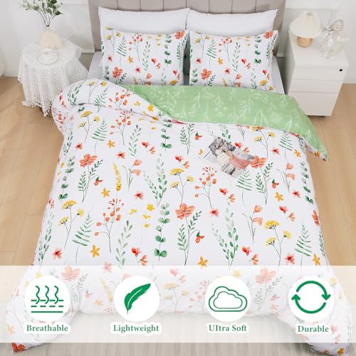 Likiyol Floral Duvet Cover Set Queen Size Yellow Flower Comforter Cover With Zipper Closure & Corner Ties thumb #2