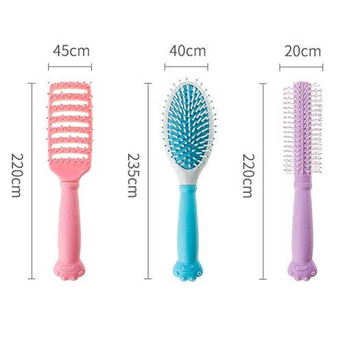 Miniatura 6 de Juego de 3 peines para el cabello, 3 piezas de cepillo de pelo lindo con patas de gato, cepillo de mango largo desenredante para cabello húmedo y