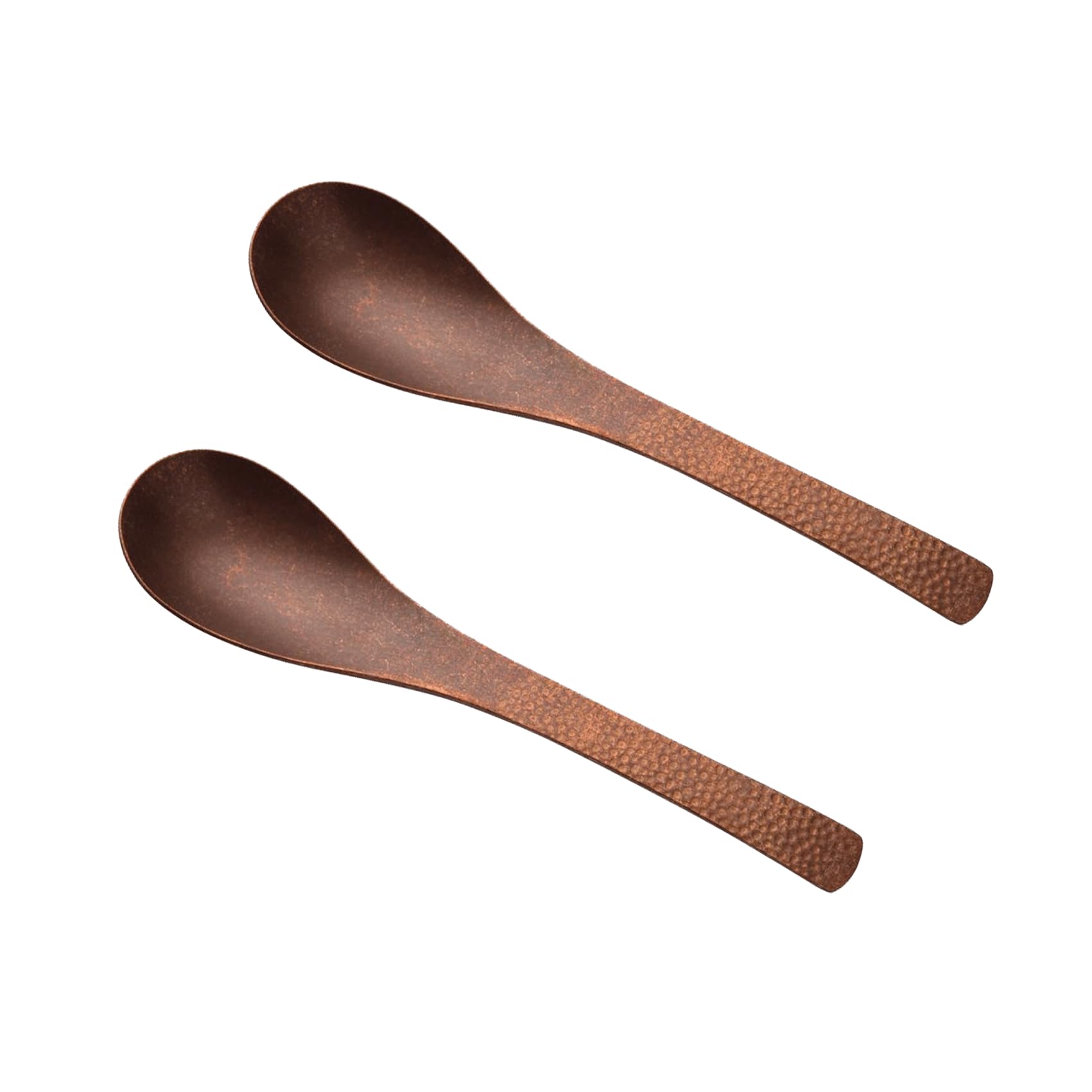 Vaisselle rétro en cuivre, cuillère japonaise faite à la main, texture martelée, adaptée pour la maison et le restaurant – Cuillère à dessert, cuillère à café, cuillère à café (2 pièces)