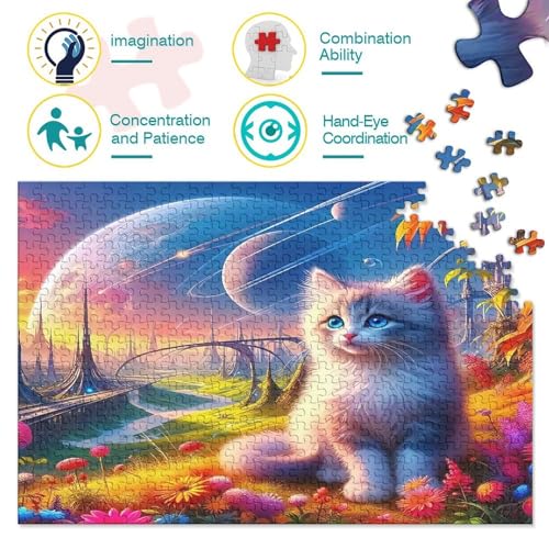 Rompecabezas de 1000 piezas de gato cósmico hermoso rompecabezas decorativo de 38 x 26 cm 3