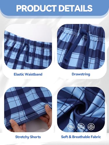 Image of Cooraby 2 Pack Boys Pajamas Shorts with Drawstring Pockets Teens Pull-on Pajamas Shorts Sport Casual Shorts for Youth