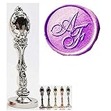 MNYR Vintage Customize Personalized Custom Wedding Monogram 2 Initials Sealing Wax Seal Stamp Silver Metal Handle Kit Custom Invitation Christmas Gift Wrap Package Custom Word Wax Seal Stamp Set