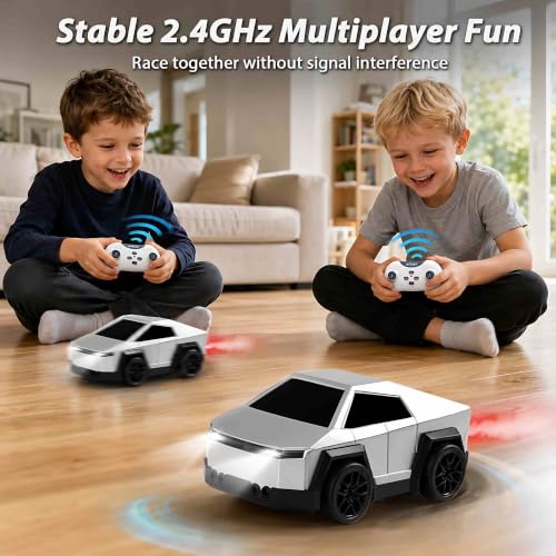 Image of PLUSPOINT 2.4GHz RC Drift Car with Spray Effect | Rechargeable Remote Control Racing Cybertruck Car with LED Lights, Smart Follow & Escape Modes | Mini Drift Vehicle Toy for Kids Age 3+