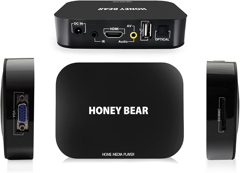 HONEY BEAR Full HD 1080P médialejátszó TV box 2TB külső merevlemezhez HDMI USB