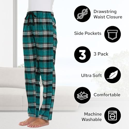 Pajama Bottoms for Women - 3 Pack Cotton Blend Flannel Plaid Lounge Pants, Comfortable PJ Pants4
