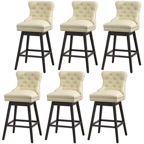 Image of Beige Swivel Bar Stools Set of 6, 30 Inch Counter Height Chairs