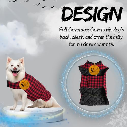 Image of Sage Square Winter Coloured Dog Coat - All-Weather Protection, Windproof, Waterproof Cozy Fleece Lining, Adjustable Straps, Durable Construction, Stylish, Comfortable, Jacket (Red & Black, Medium)